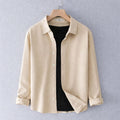 Men;s Long Sleeves Beige Shirt With Under Black T-Shirt