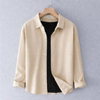 Men;s Long Sleeves Beige Shirt With Under Black T-Shirt