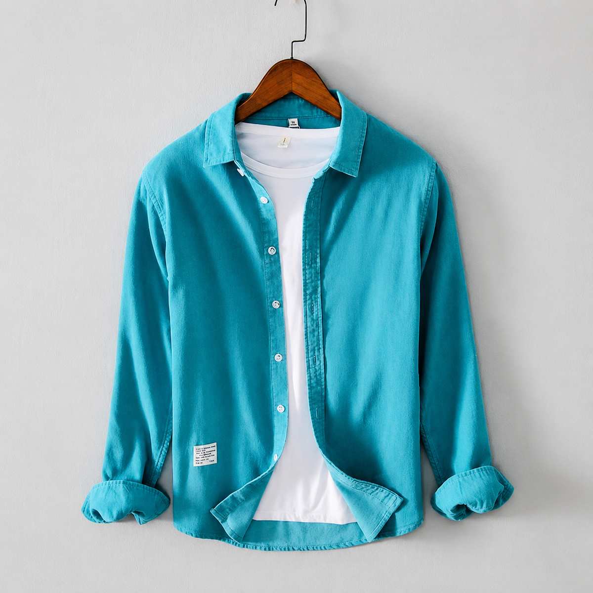 Men;s Long Sleeves Zinc Shirt With Under White T-Shirt