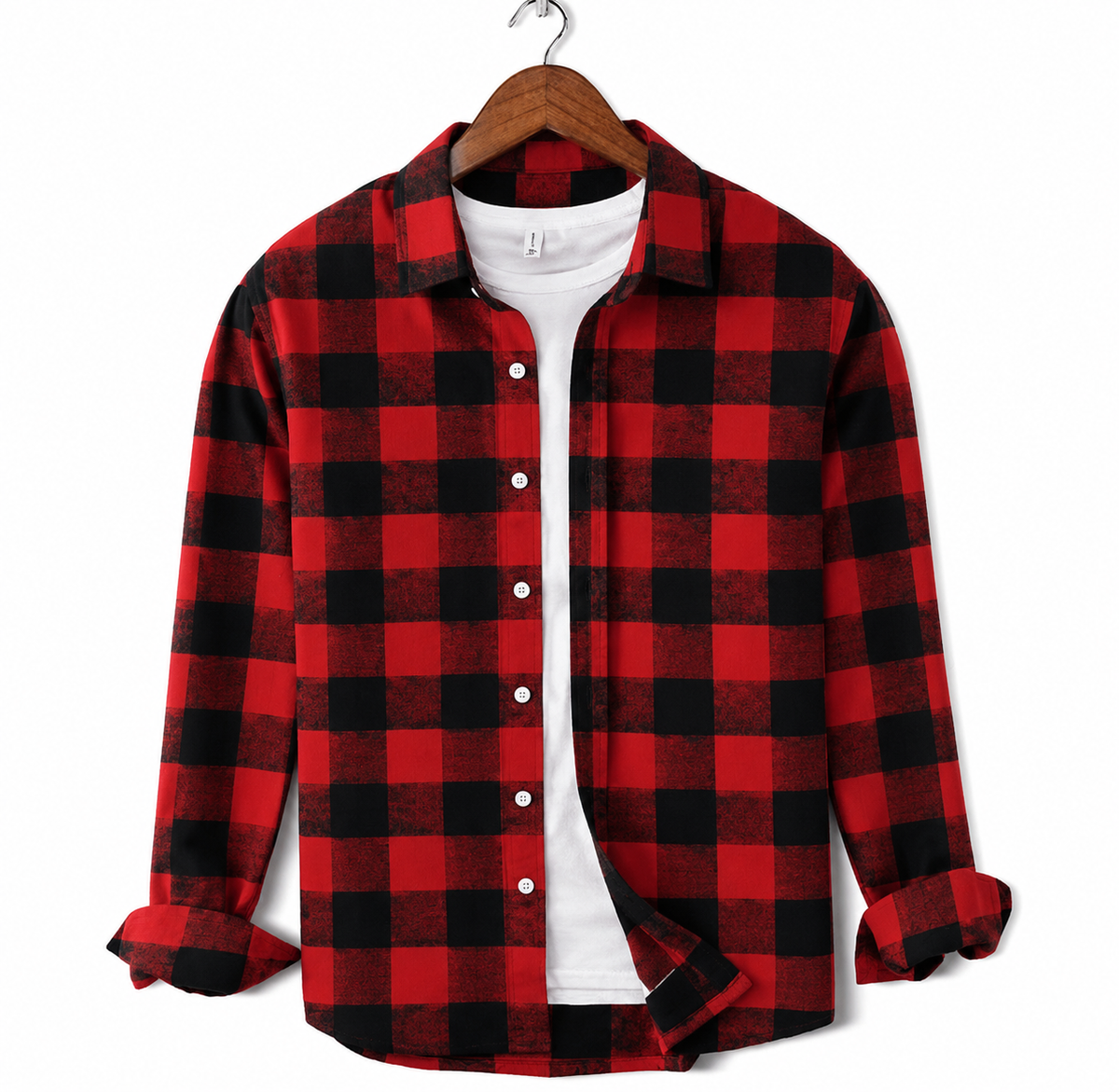 Premium Red & Black Checkered Full Sleeve Shirt With Under White T-Shirt