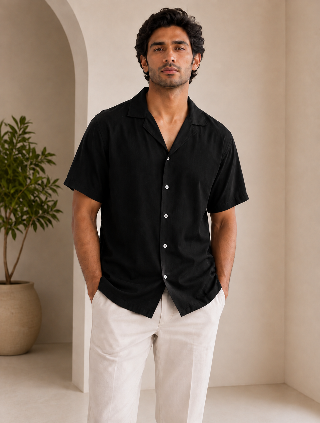 Premium Black Half Sleeve Casual Shirt for Men | Stylish Camp Collar Button Down Shirt