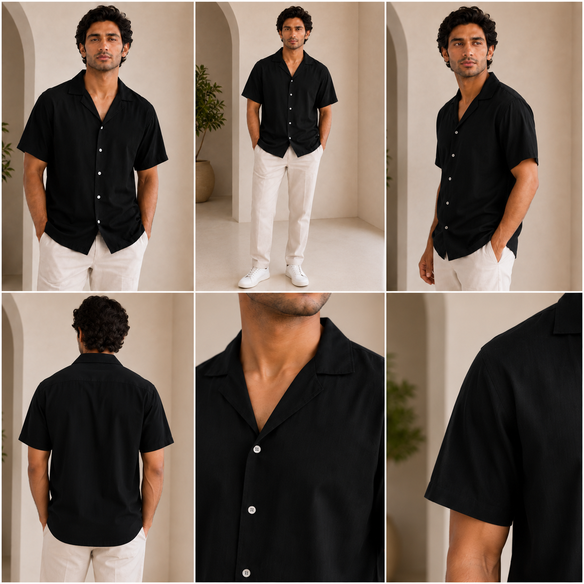 Premium Black Half Sleeve Casual Shirt for Men | Stylish Camp Collar Button Down Shirt