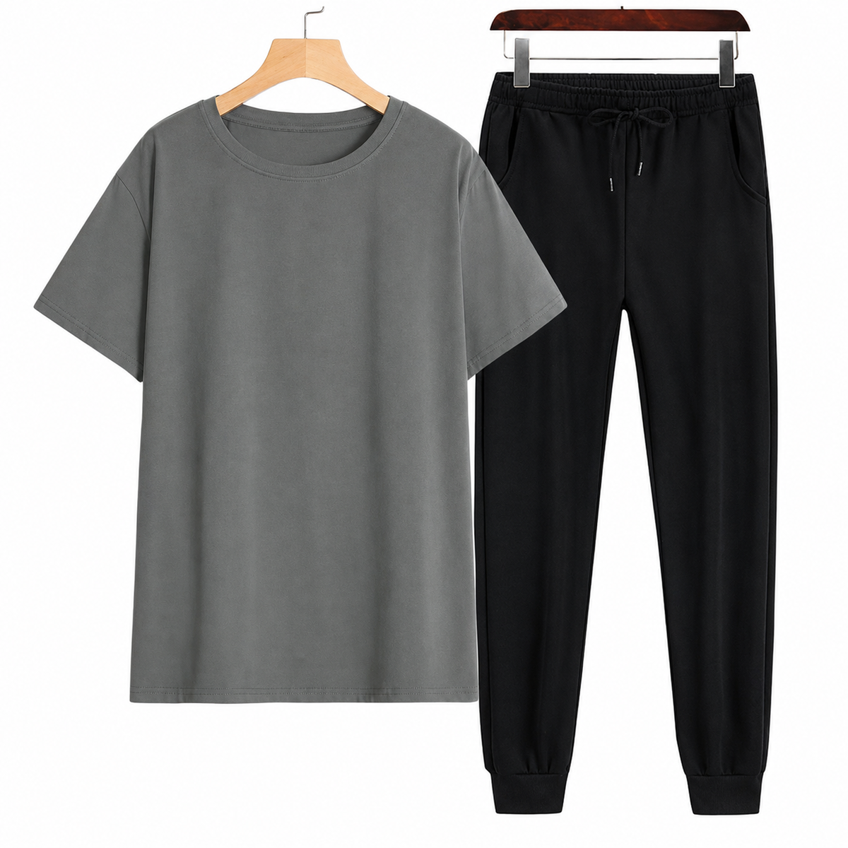 Premium Men’s Tracksuit – Grey T-Shirt & Black Jogger Set