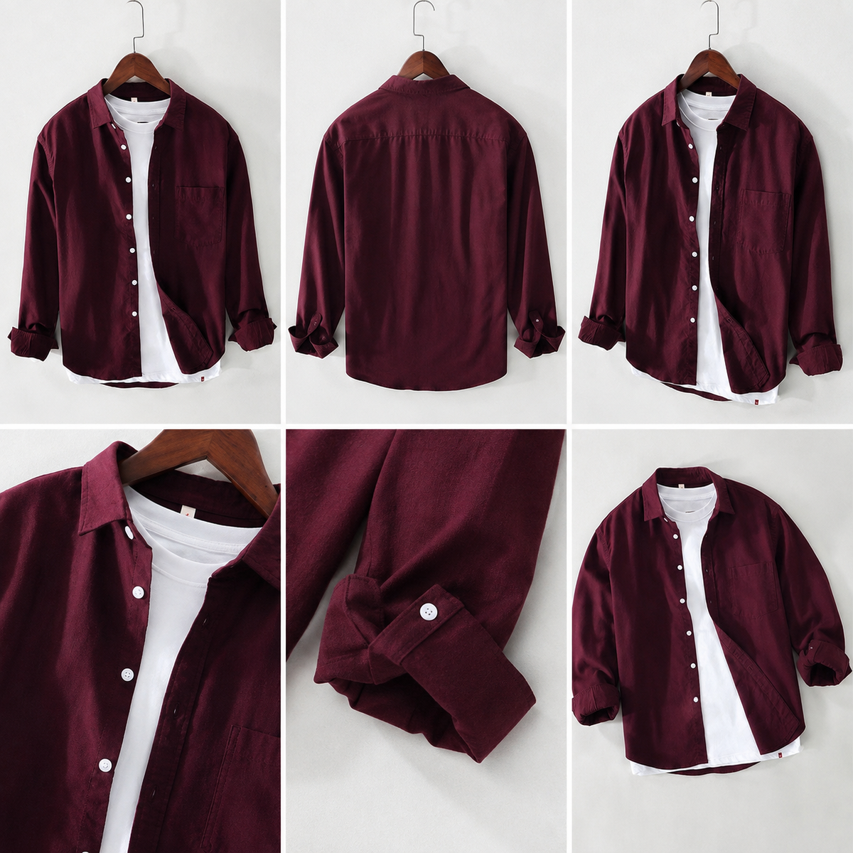 Men;s Long Sleeves Mehroon Shirt With Under White T-Shirt