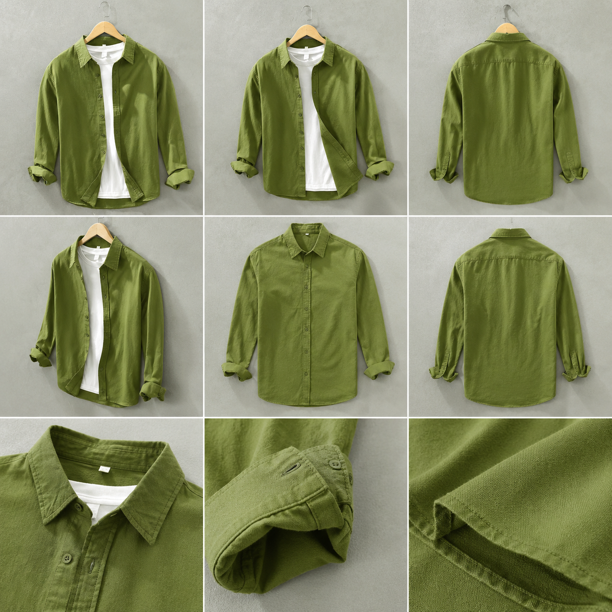 Men;s Long Sleeves Olive Green Shirt With Under White T-Shirt