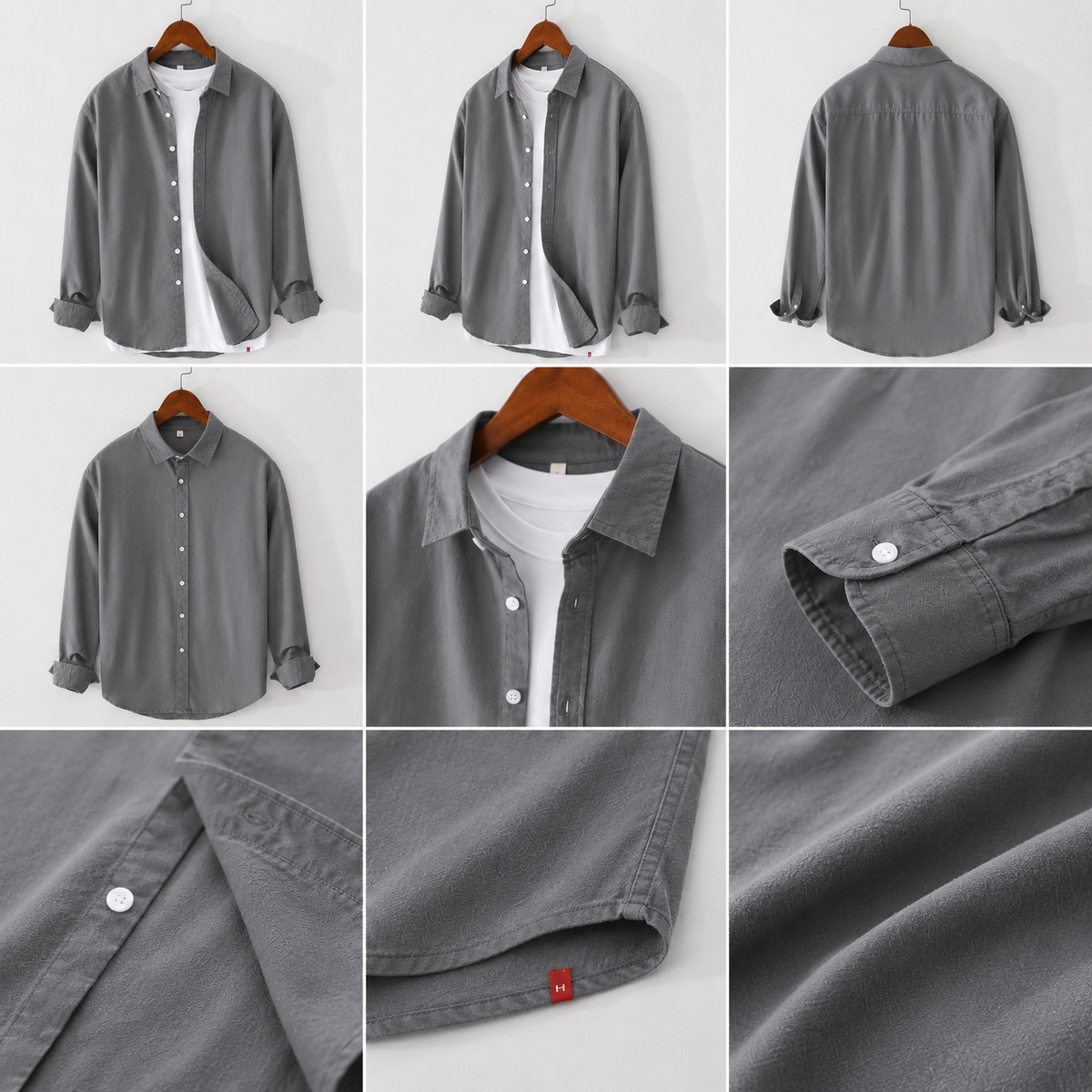 Men;s Long Sleeves Grey Shirt With Under White T-Shirt