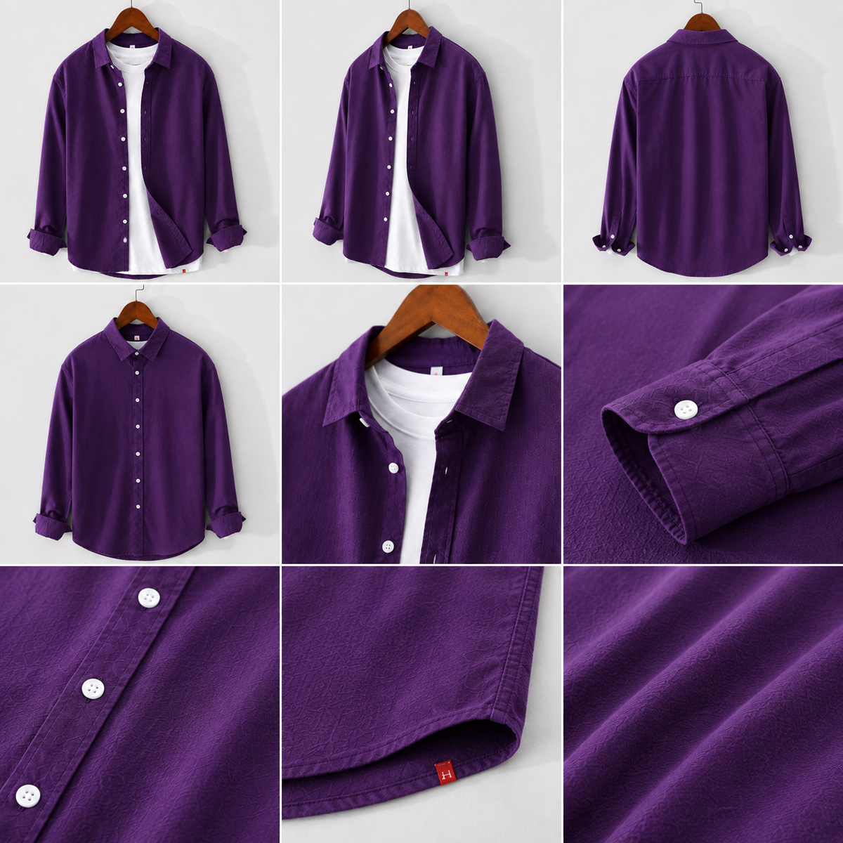 Men;s Long Sleeves Purple Shirt With Under White T-Shirt