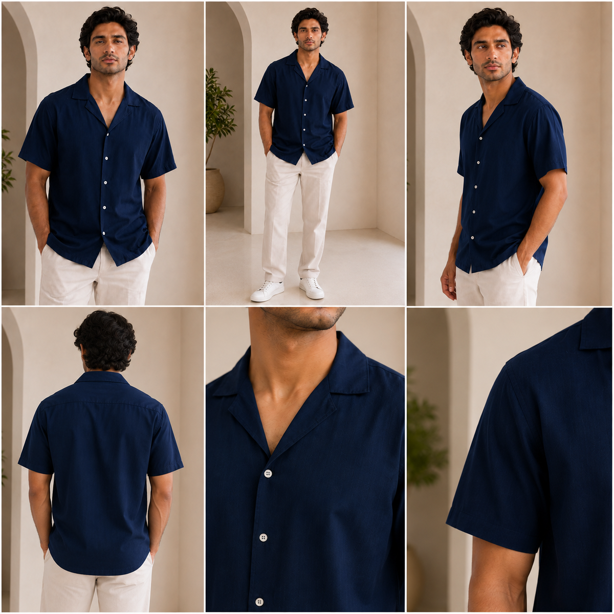 Premium Navy Blue Half Sleeve Casual Shirt for Men | Stylish Camp Collar Button Down Shirt