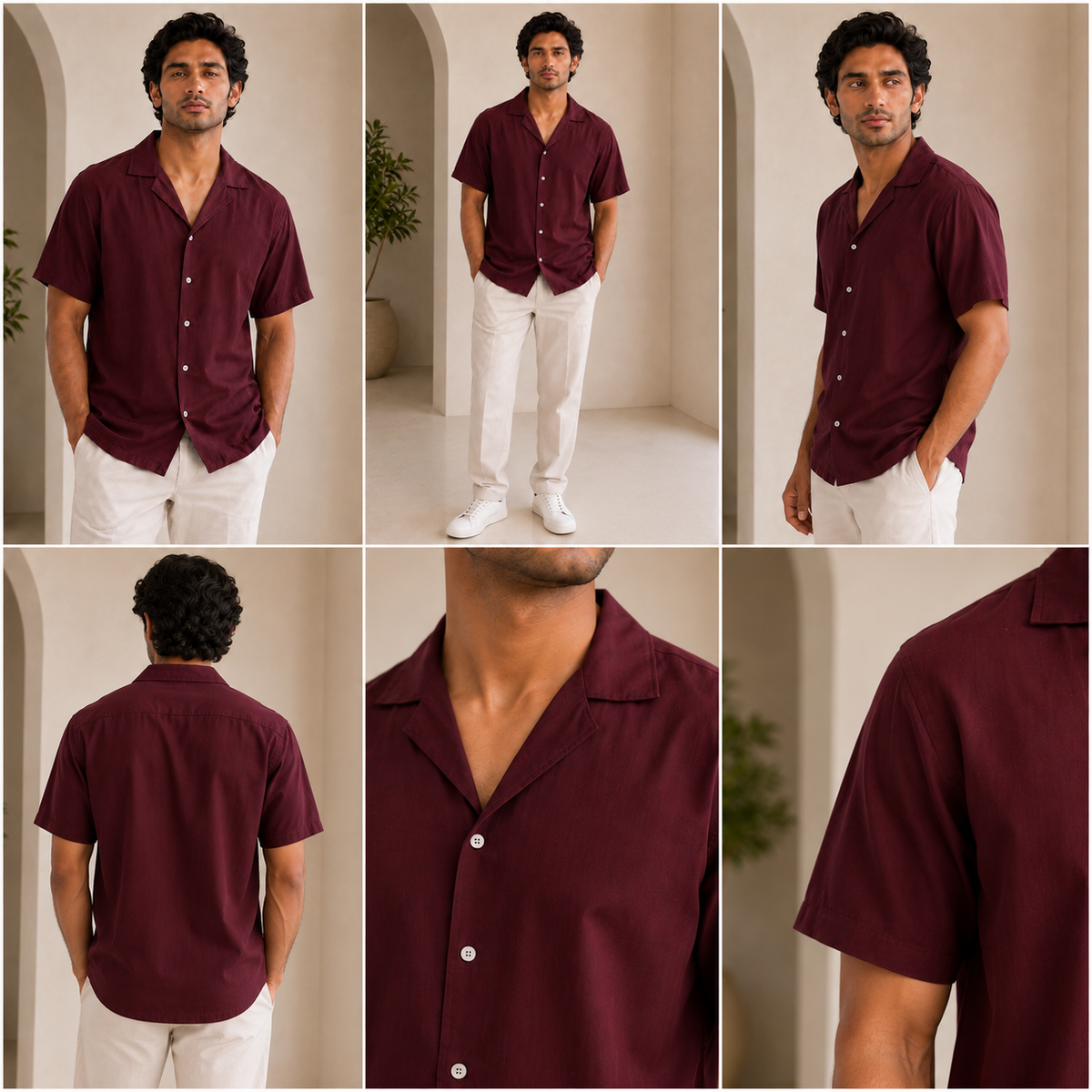 Premium Mehroon Half Sleeve Casual Shirt for Men | Stylish Camp Collar Button Down Shirt