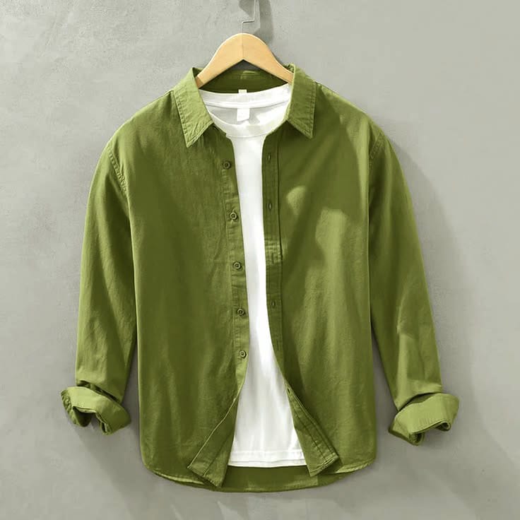 Men;s Long Sleeves Olive Green Shirt With Under White T-Shirt