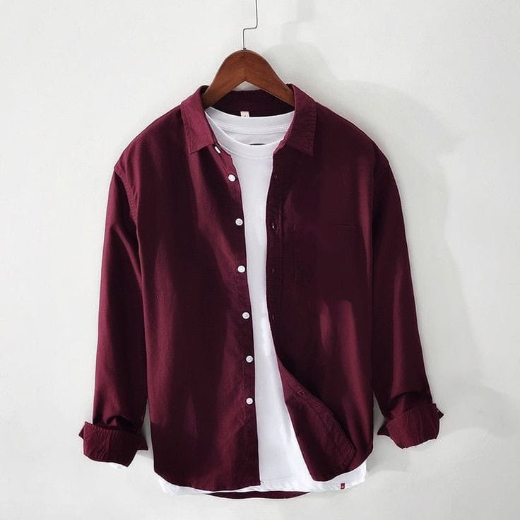 Men;s Long Sleeves Mehroon Shirt With Under White T-Shirt