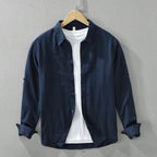 Men;s Long Sleeves Navy Blue Shirt With Under White T-Shirt