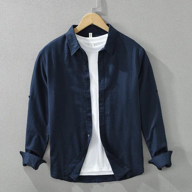 Men;s Long Sleeves Navy Blue Shirt With Under White T-Shirt