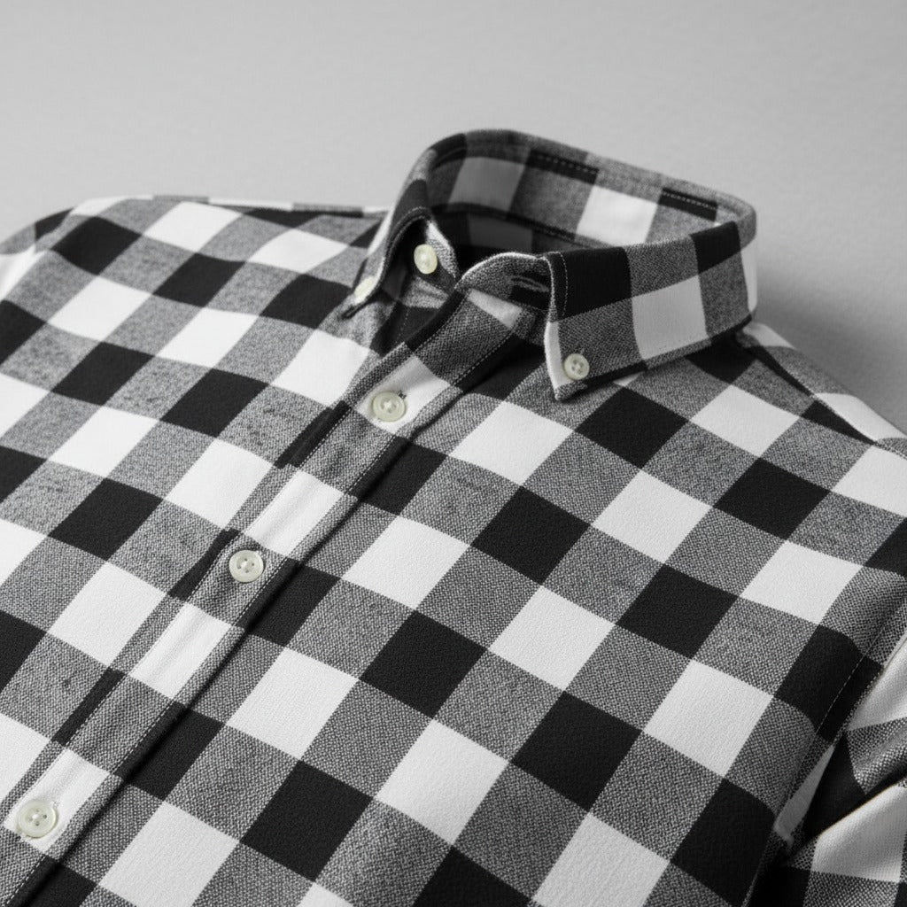 Premium White & Black Checkered Full Sleeve Shirt
