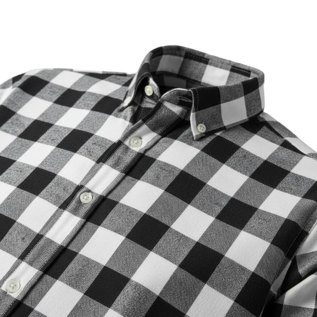 Premium White & Black Checkered Full Sleeve Shirt With Under White T-Shirt