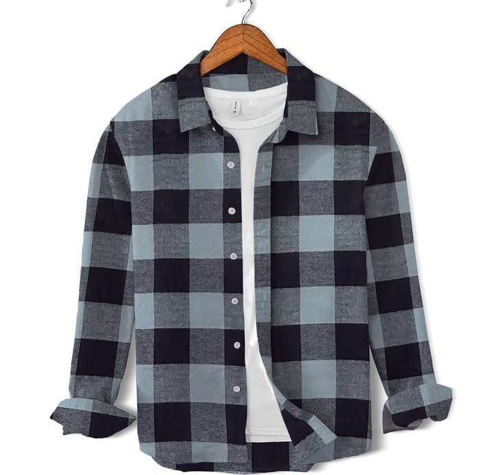 Premium Grey & Black Checkered Full Sleeve Shirt With Under White T-Shirt