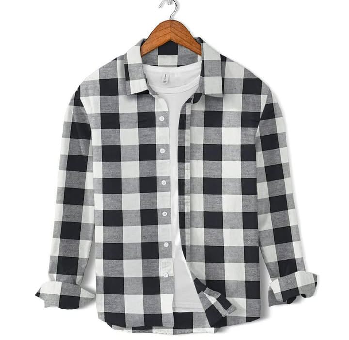 Premium White & Black Checkered Full Sleeve Shirt With Under White T-Shirt